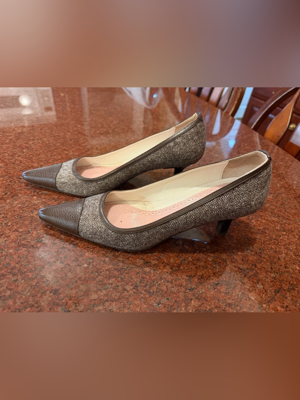 Brooks Brothers Brown Leather Pump with Tweed Upper Size 7